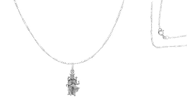 INDIA MADE Sterling Silver (92.5% purity) Goddess Mansa Devi Pendant for Men & Women Pure Silver Maa Mansa Devi Shaktipeeth chain Locket-AMZ288, Silver, Created Sapphire, Silver, Created Sapphire