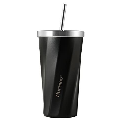 Murmioo Isolierter Becher mit Strohhalm, vakuumiert, wiederverwendbare Edelstahlflasche, Reisebecher für kaltgebrühten Tee, Eiskaffee, 550 ml (schwarz) Cover