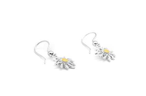 TALISMAN JEWELLERY Pendientes bicolor de Plata 925 y Chapado Oro 3 micras 18k con cierre Gancho - Eguzkilore, Flor Vasca (12 MM de pieza + 30 MM de cierre)