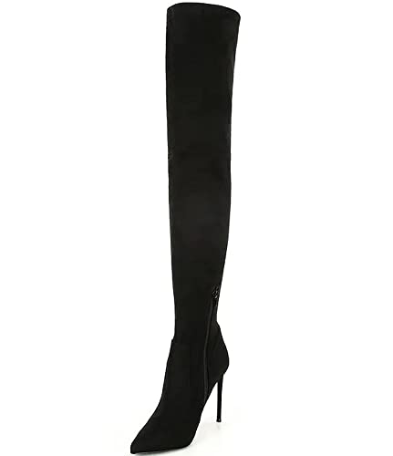 Steve Madden Vivee Black Paris Pointed Toe Stiletto Heel Over The Knee Boots (Black Paris Vivee, 11) #TOP3