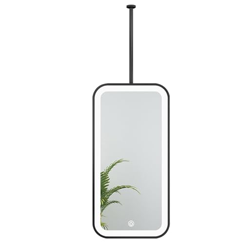 Lonmrrton Rechteckiger Decken-Hängespiegel, LED-Wand-Kosmetikspiegel mit schwarzem Metallrahmen, moderner hängender Flur-Badezimmerspiegel für Zuhause oder Hotel(40cmx70cm)