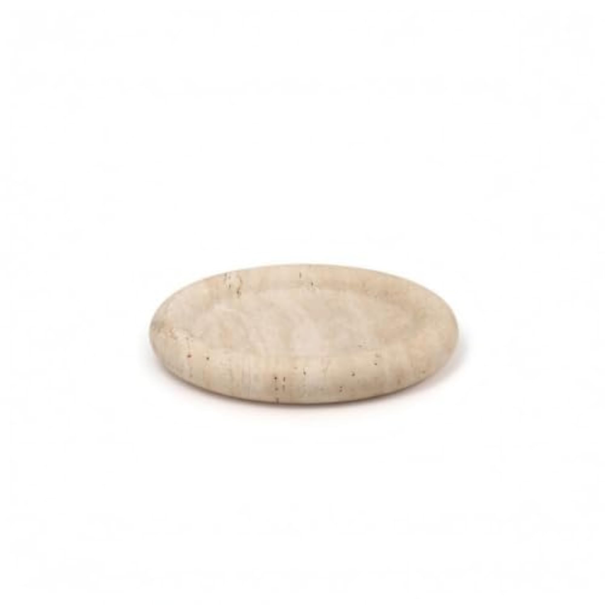 Textured Beige Stone Tray with Raised Rim, Neutral Decor