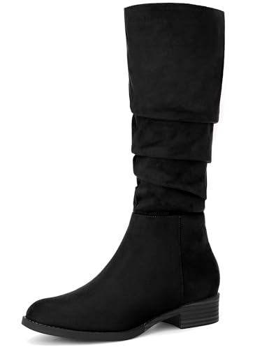 Allegra K Women's Slouch Round Toe Low Heel Boots Black Knee High Boots 11 M US