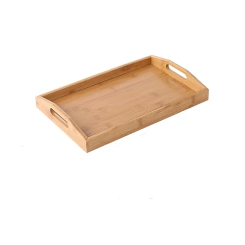 Giawkca トレイ 盆盆 竹製 おしゃれ 四角 持ち手付き 大きめ ランチトレー 和風 ナチュラル 洗える 長方形 木製トレイ 紅茶/用盆盆 食べ物 ペストリー フルーツ 紅茶 プレート 卓上 新築祝い ギフト (ナチュラル,ラウンドハンドルトレイ-4
