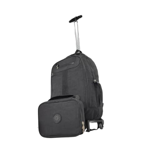 Mochila De Rodinha E Estojo Juvenil Feminino Masculino Escolar (Preto)