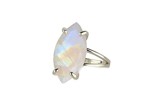 Bague pierre de lune marquise en argent anti ternissement pour femme