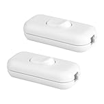 2 Pack Torpedo Switch White, Double Pole Switching, 250V, 6Amp, Inline Switch Accepts 2 or 3 Core Round or Flat Wire, for Desk Lamp/Light/Bulb Switching