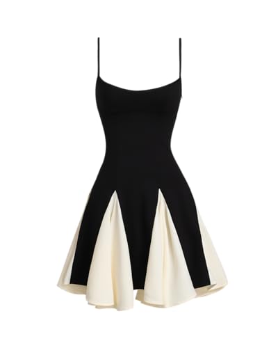 Women Summer Mini Dresses Flexible Spaghetti Strap Flowy A Line Short Dress for Party Night Out Sleeveless Casual Sundress