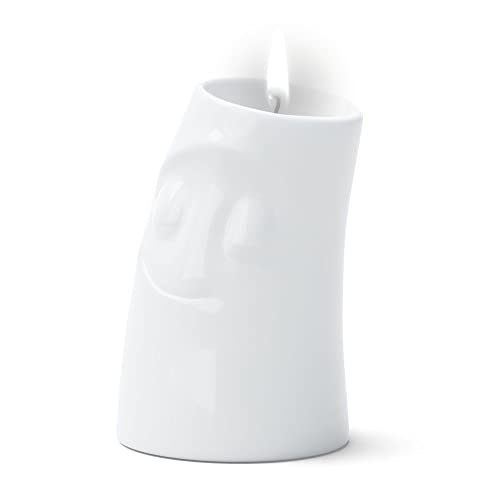 TASSEN Candle Cuddler, Cuddly Face, Tall Candle Holder, Porcelain (White)