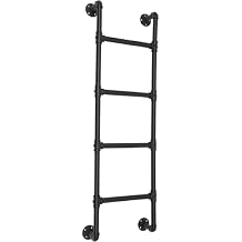 Wall/Floor-Mounted Bunk Bed Ladder, Basement Window Well Egress Ladder, Metal Step Ladder for RV Attic Library Black, 4 Steps