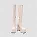 Knee High Boots for Women Platform Square Toe Chunky Block Heeled Long Tall Boots Womens Fashion Leather High Heels Comfortable Party Cosplay Halloween Pull On Boot with Side Zipper(Beige,6)