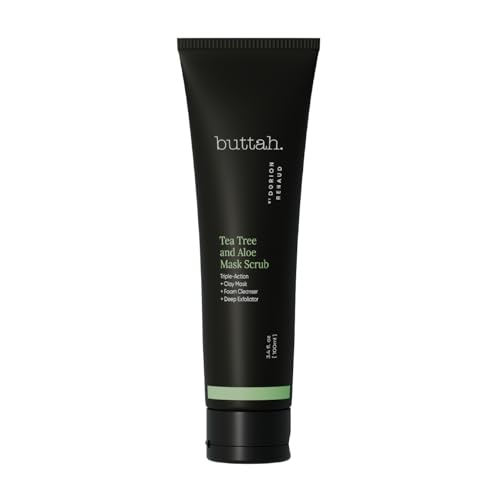 Buttah Skin by Dorion Renaud Tea Tree & Aloe Exfoliating Scrub 3oz – Multi-Tasking Cleanser – Tea Tree Oil & Kaolin Clay Treatment – Naturally Based Skin Care for Men & Women – Black-Owned Skincare