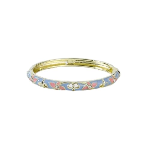 Image of Elegant Women's Hand Bracelet, Floral Enamel Floral Traditional Bangle on Hand Handicraft Jewelry Gift(Blue Pink)