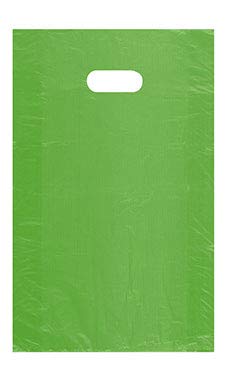 Medium High Density Lime Green Plastic Merchandise Bags - 12”W x 3”D x 18”H - Case of 1000