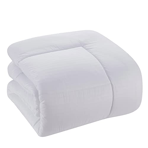 Image of Sweet Home Collection 8 Piece Bed in a Bag with Dobby Stripe Comforter, Sheet Skirt, and Sham Set, Twin, White, 8