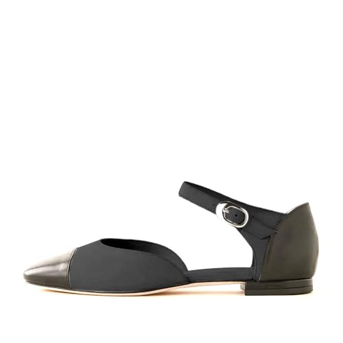 iadore Women's D'Orsay Flats Closed Square Toe Ankle Strap Flat Shoes Cap Toe Comfortable Casual Ballet Flats Splicing Pumps for Women