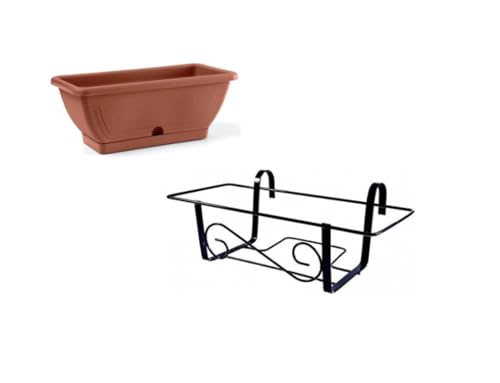 Generico BALCONIERA, CON CESSETTA PER BALCONE, RERISTENTE ALLA RUGINE,FERRO VERNICIATO, FIORIERA DA 50 CM, CAPIENZA DA 3L DI OTTIMA QUALITA', CASSETTA COLORE TERRACOTTA, PIANTE E FIORI, BASILICO,