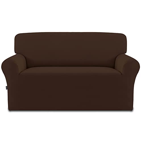 Image of Easy-Going Fleece Stretch Sofa Slipcover Spandex Non-Slip Soft Couch Sofa Cover, Washable Furniture Protector with Anti-Skid Foam and Elastic Bottom for Kids, Pets(Loveseat, Coffee)