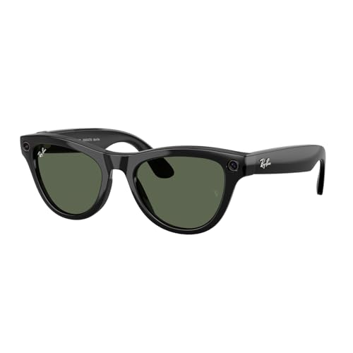 Ray-Ban Meta (Gen 2) Skyler AI Glasses for Men Women 12 MP Ultra-Wide Camera 3K Ultra HD Video Open-Ear Audio Meta AI 2X Battery Life Shiny Black / G15 Green Lenses