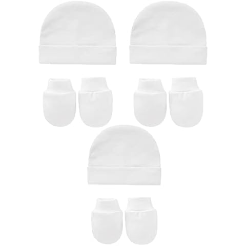 Snegyu Cotton Newborn Hospital Hat Baby Hat and Anti Scratch Mittens Set for 0-3 Months Newborn Baby Boys Girls Essentials Bonnet Infant Beanie Caps and Gloves 6pcs Cover
