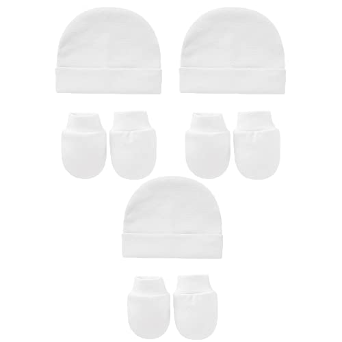 Snegyu Cotton Newborn Hospital Hat Baby Hat and Anti Scratch Mittens Set for 0-3 Months Newborn Baby Boys Girls Essentials Bonnet Infant Beanie Caps and Gloves 6pcs
