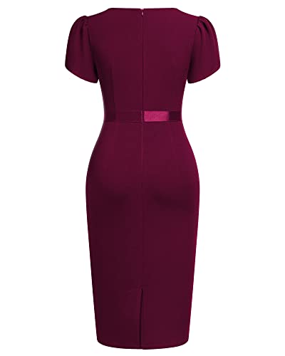 Image of AISIZE Women's Elegant Puff Sleeves Keyhole Neck Cocktail Party Pencil Dress