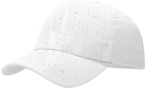 Malaxlx Weiß Wasserdicht Baseball Cap Damen Herren Kappe Verstellbar Baseballkappe Draußen Sun Mützen Visoren Athletic Schnell Trocknend Regenmütze