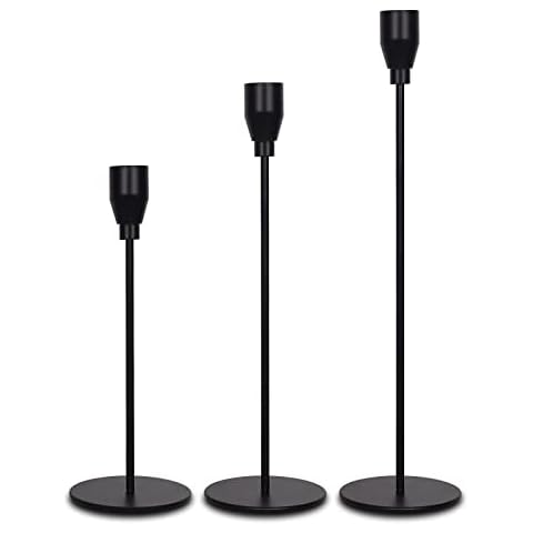 Black Candle Holder Set of 3, Matte Candlestick Holders for Taper Candles Candle Stick Holders Set for Christmas New Year Eve Wedding Party Dining Table Centerpiece Home Decoration Cover