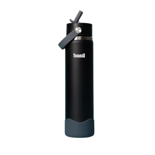 Image of Basil HydraFizz Stainless Steel Insulated Water Bottle for Kids & Adults | 800ml Leakproof Sipper Bottle with Carry Handle | Double Wall Vacuum Thermosteel Bottle for Home, & Travel | Classic Black