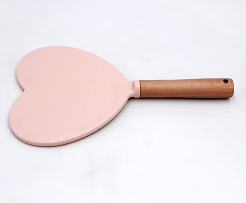Image of Heart‑Shape Wood‑Handle Handheld Mirror - 25 x 13 cm Travel Makeup Mirror with Hanging Hole (Colour May Vary) (1, Heart)