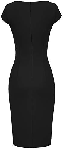 GRACE KARIN Summer Slim Fit Midi Bodycon Dress 1950s Rockabilly Drape Decorated Drama Show Vintage Dress Black M