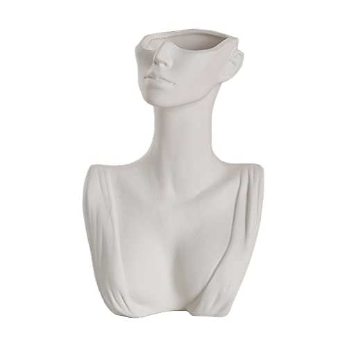 Plcnn Vaso a forma di viso femminile, vaso in ceramica per body art, scultura moderna, vaso da fiori per tavolo, centrotavola, matrimonio, ufficio, cucina, decorazione per la casa