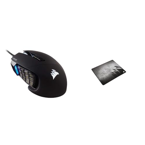Corsair Scimitar RGB Elite, MOBA/MMO Gaming Mouse, Backlit RGB LED, 18000 DPI, Optical, Black, 1 Pac & MM300 - Anti-Fray Cloth Gaming Mouse Pad - High-Performance Mouse Pad Optimized for Gaming