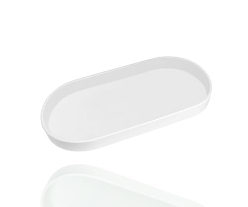 VCREATC Bandeja pequeña blanca (11.8 pulgadas), bandeja ovalada para encimera de cocina, artículos de tocador de baño, organizador de encimera, accesorio de café, bar, condimento para servir, sal y