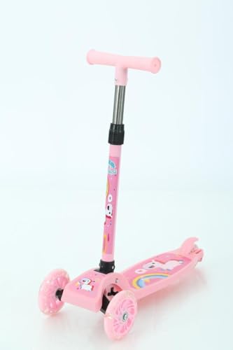 Patinete Infantil Para Menina Rosa com 3 Rodas Led