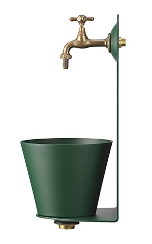 Brunnen mit Mauer aus Eisen mit Wasserhahn, Farbe Grün