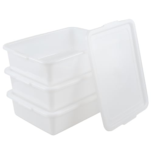 Guankan 13 L Commercial Bus Boxes with Lids, White Plastic Food Service Bus Tub, 3 Pack