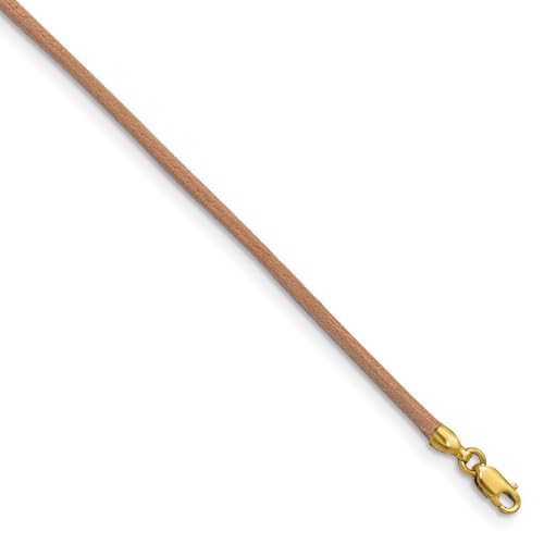 Collar de oro amarillo de 14 quilates con cordón de cuero natural de 2 mm, joyería de pinza de langosta para mujer, opciones de longitud: 41 46, Yellow Gold