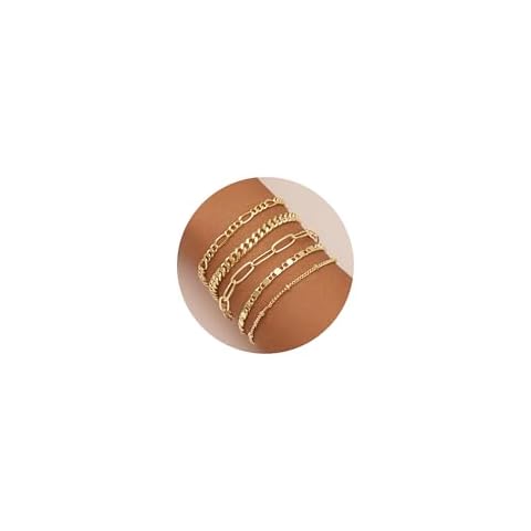 Gokeey Gold Bracelets for Women Trendy Fashion Dainty Gold Adjustable Layered Link Chain Bracelet Pack for Women 14K Real Gold Cute Jewelry Set Gifts 5pcs Cover