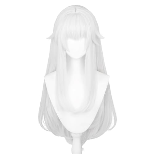 Perruque de cosplay blanche - Cheveux longs - Cheveux lisses avec frange - Pour femme - Anime Cos - Parfait pour les fêtes d'Halloween