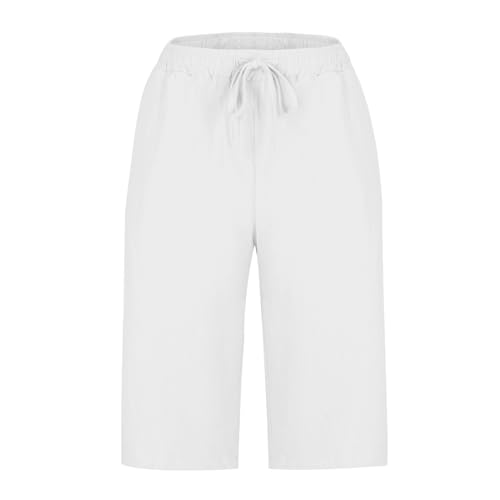 Generic Women's Linen Capri Pants Drawstring Summer Beachwear Cropped Pants Loose Lightweight Elastic Waist Trousers, Large3