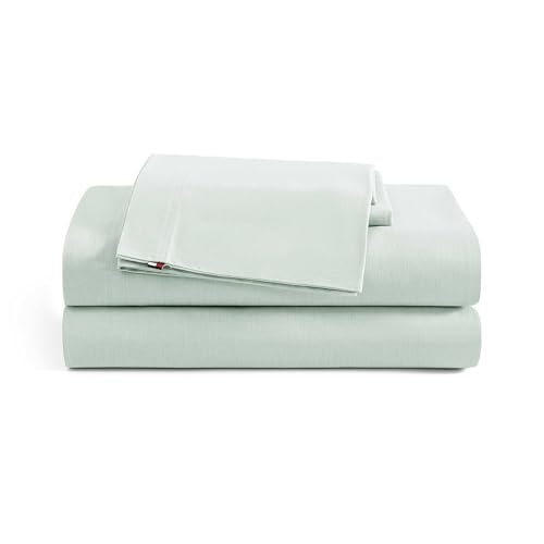 Tommy Hilfiger - Twin XL Sheet Set, Cotton Chambray Bedding with Matching Pillowcase, Lightweight Weave, Subtle Textured Bed Sheets (Green) by Tommy Hilfiger - Used condition - US$52.21