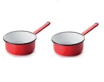 Pack de 2 cacerolas tradicionales esmaltadas 0,6 L – estilo clásico rojo/blanco – mini ollas aptas para vitrocerámica, inducción y horno