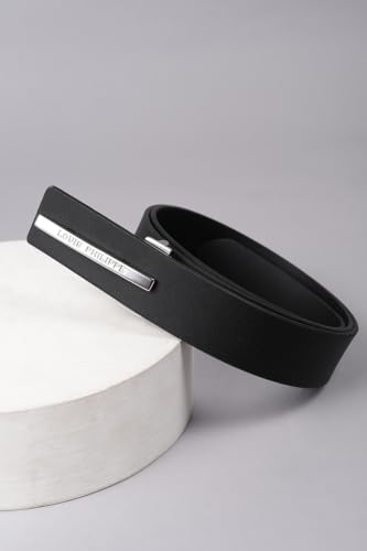 Image of Louis Philippe Men's 100% Italian Leather Shiny Nickel Buckle Formal Profile Belt