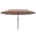 Produktbild Outsunny Sonnenschirm mit LED Doppelsonnenschirm 440 x 260 cm Gartenschirm Marktschirm groß Terrassenschirm mit Handkurbel Oval Metall Khaki