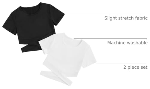 Image of Milumia Girl's 2 Piece Cut Out Crisscross Crop Tops Short Sleeve Tee Shirts | Dance Tops, Casual Top, Round Neck, Campus Outfit, Summer Top, T Shirts