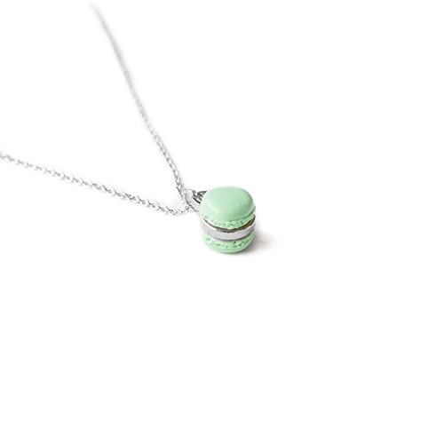 Elfi Handmade Cute Mini Mint Macaron Pendant Necklace Miniature Dessert Food Jewelry, Macaron Charm Lolita Kawaii Best selling, Perfect for Christmas gifts