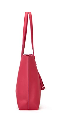 Dreubea Bolsa de ombro feminina de couro sintético macio, bolsa de mão de grande capacidade com borl