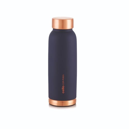 Image of CELLO Evita Copper Water Bottle For Daily & Office Use 700 ml, Blue | Leakproof & Rustproof ISI Certified Single Wall 100% Pure Copper Promotes Immunity, Improve Digestion & Supports Healthy Living