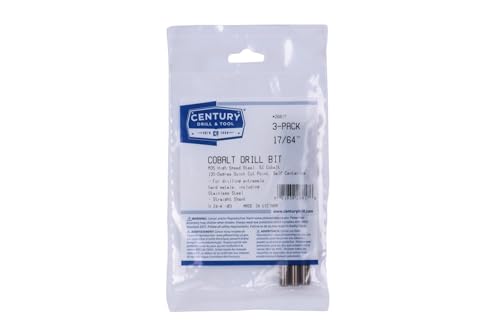 Image of Century Drill & Tool 26817 Cobalt Drill Bit, 17 /64 inch, Pro Pack of 3 | Straight shank, 4-1 /8 inch overall length, 135 point, cuts stainless steel, hard metals & metal
